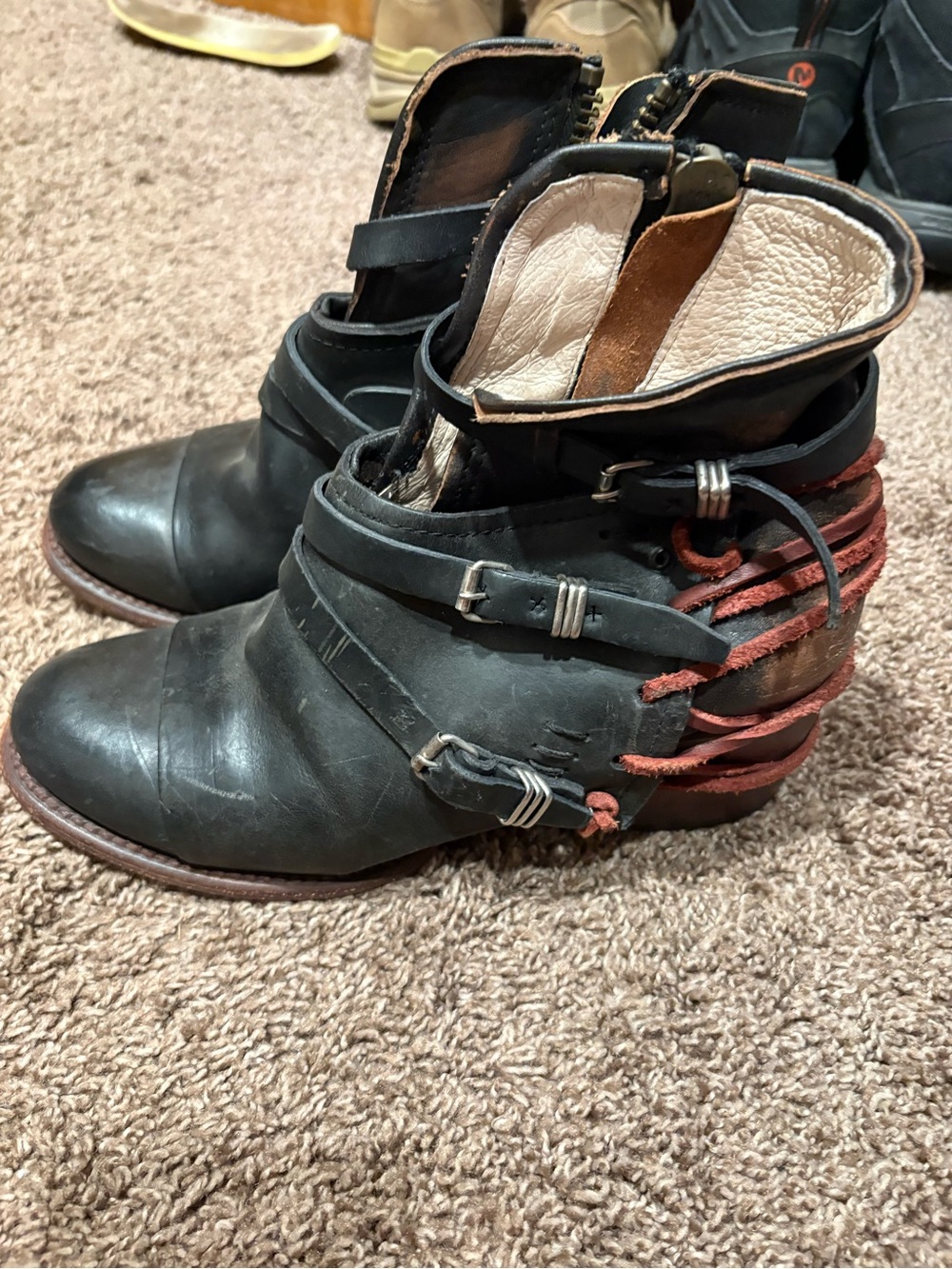 Freebird by Steven Black Leather Ankle Booties with Buckle Accents - Picture 3 of 10